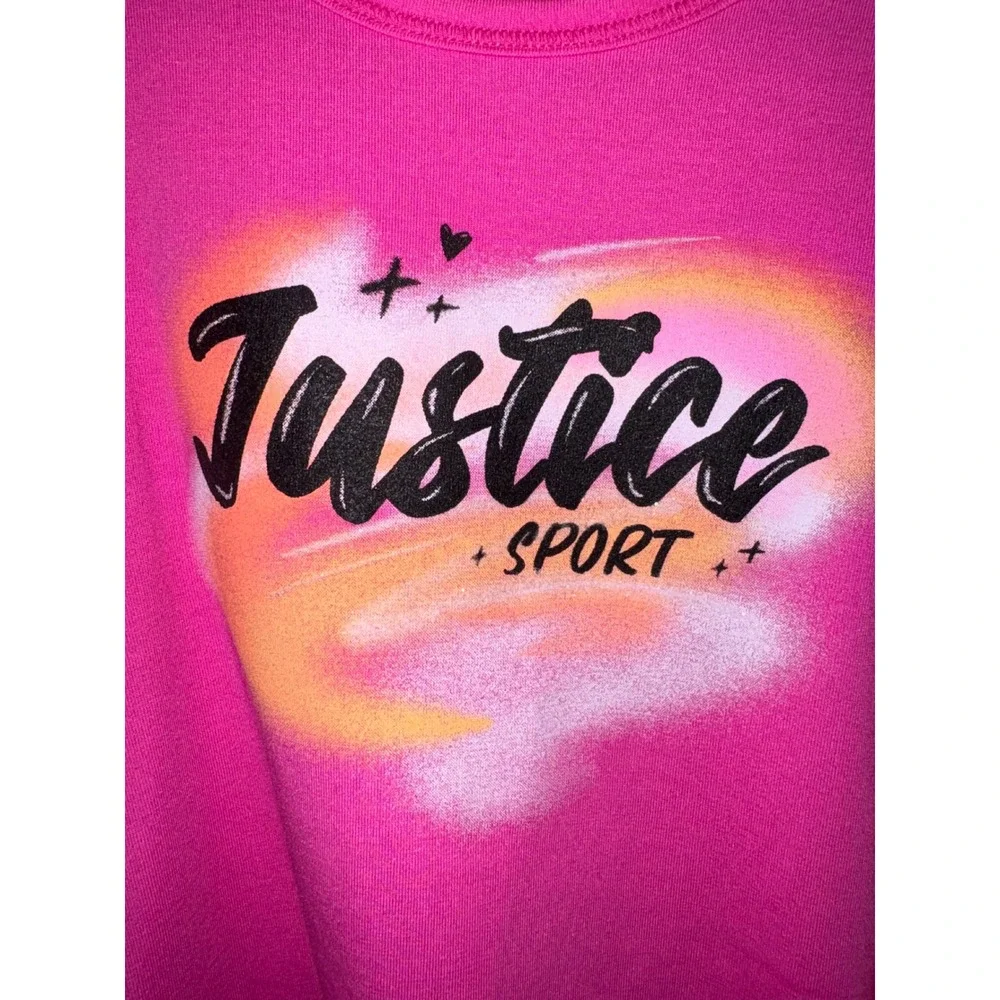 Justice Sport Girls Neon Pink Graphic Tank Top Side Tie Hem Size S 7/8 NWT